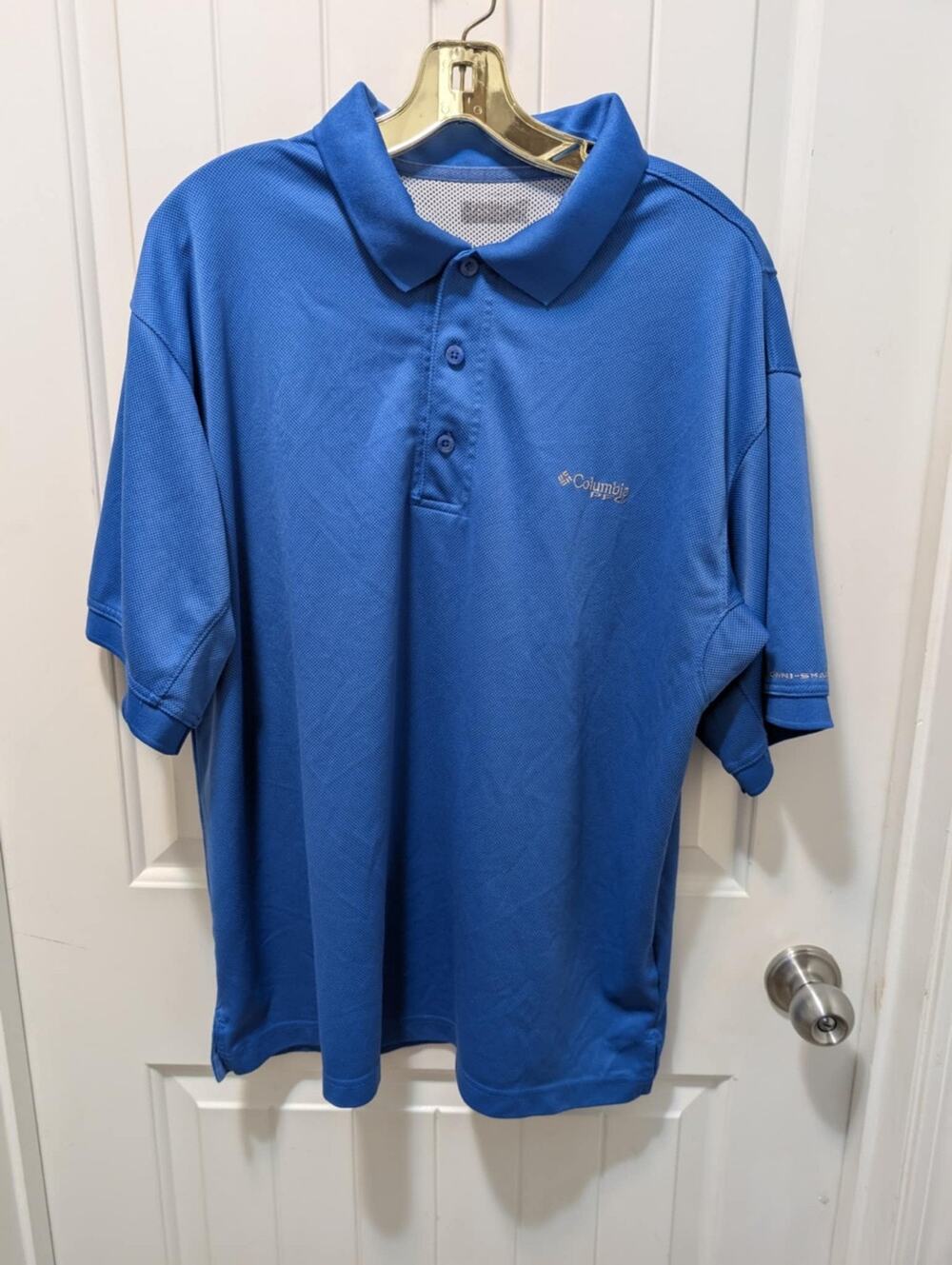 Columbia Men's L Solid Blue Short Sleeve Omni-Shade PFG Fishing Polo Shirt Golf